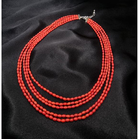 Multi-Strand Coral Bead Necklace With Sterling Silver Clasp - Picture 3 of 4